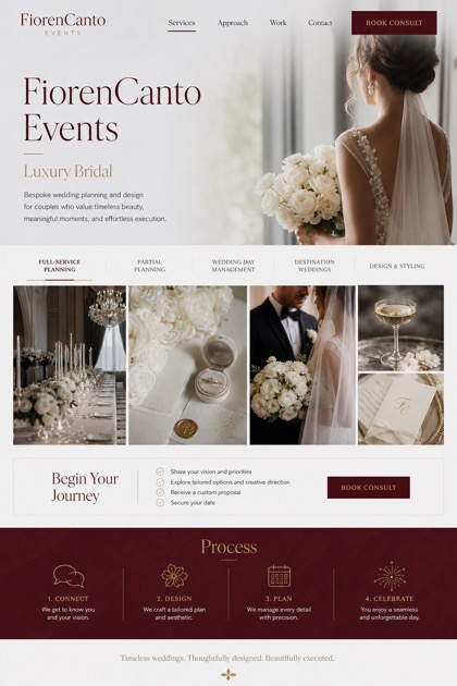 Weddings & Events website design for United States, showing a clear opening, service information, supporting content, and a focused inquiry action.