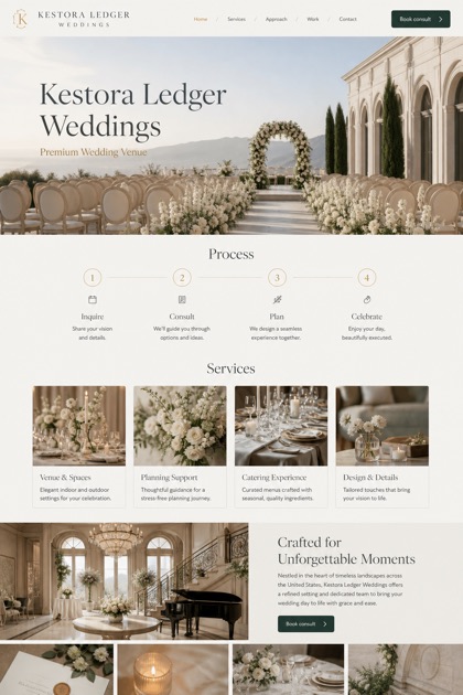 Weddings & Events website design for United States, showing a clear opening, service information, supporting content, and a focused inquiry action.