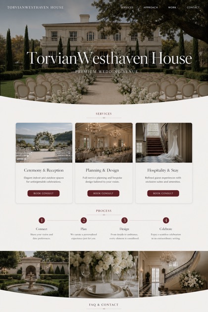 Weddings & Events website design for United States, showing a clear opening, service information, supporting content, and a focused inquiry action.