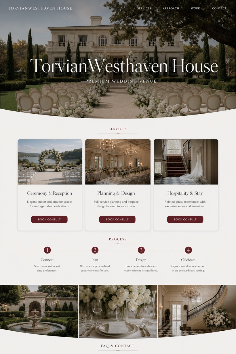 Weddings & Events website design for United States, showing a clear opening, service information, supporting content, and a focused inquiry action.
