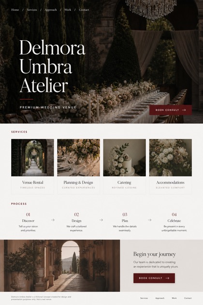 Weddings & Events website design for United States, showing a clear opening, service information, supporting content, and a focused inquiry action.