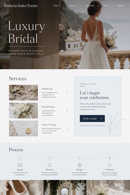 Weddings & Events website design for United States, showing a clear opening, service information, supporting content, and a focused inquiry action.