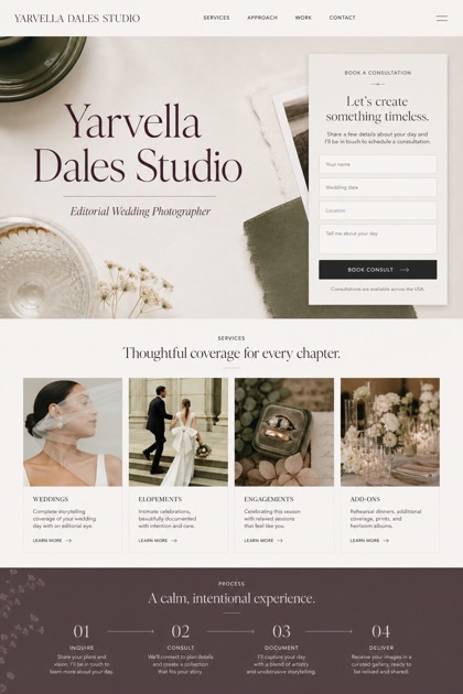 Weddings & Events website design for United States, showing a clear opening, service information, supporting content, and a focused inquiry action.
