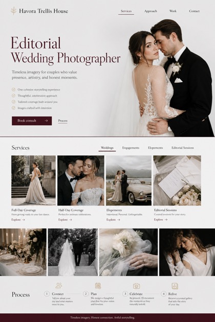 Weddings & Events website design for United States, showing a clear opening, service information, supporting content, and a focused inquiry action.