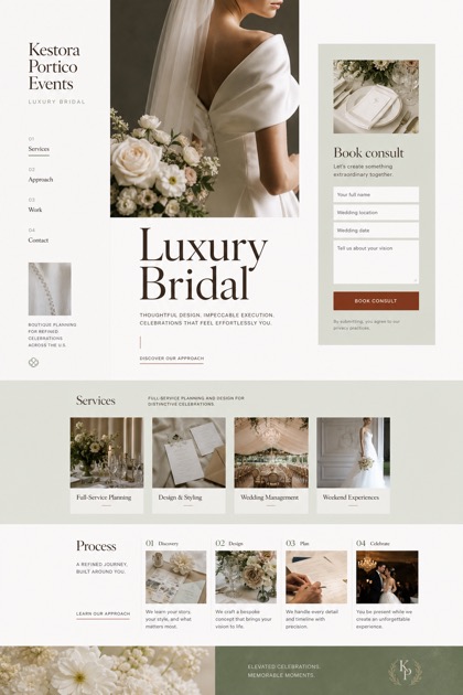 Weddings & Events website design for United States, showing a clear opening, service information, supporting content, and a focused inquiry action.