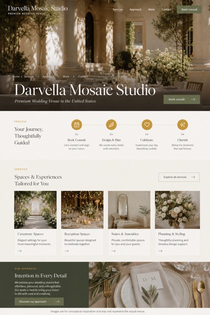 Weddings & Events website design for United States, showing a clear opening, service information, supporting content, and a focused inquiry action.