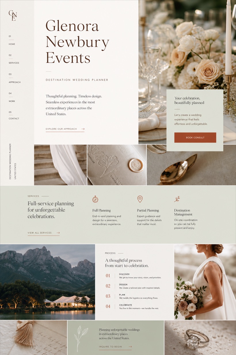 Weddings & Events website design for United States, showing a clear opening, service information, supporting content, and a focused inquiry action.