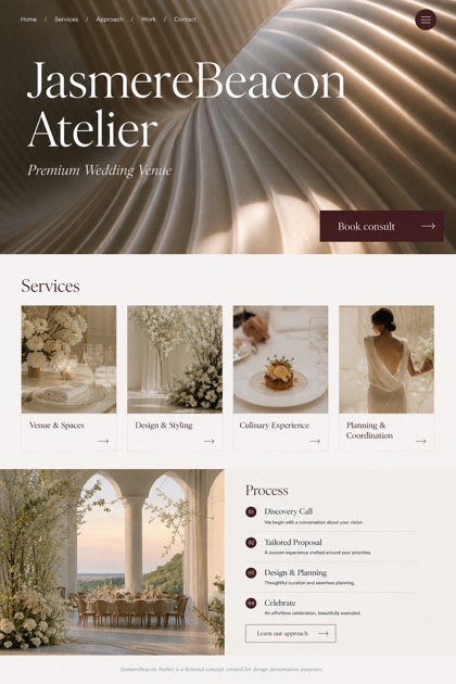Weddings & Events website design for United States, showing a clear opening, service information, supporting content, and a focused inquiry action.