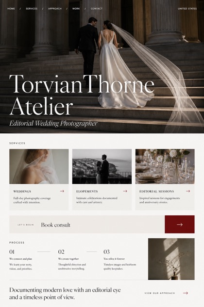 Weddings & Events website design for United States, showing a clear opening, service information, supporting content, and a focused inquiry action.