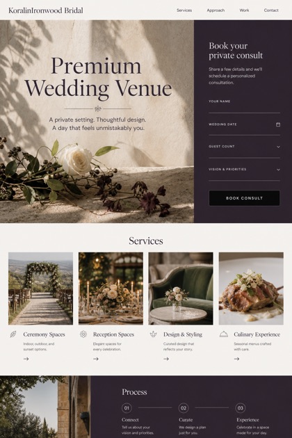 Weddings & Events website design for United States, showing a clear opening, service information, supporting content, and a focused inquiry action.