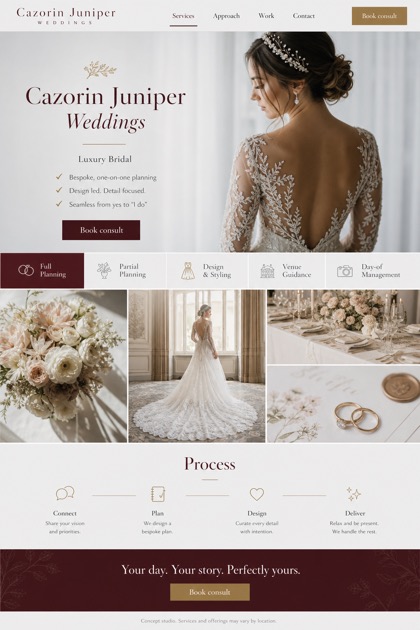 Weddings & Events website design for United States, showing a clear opening, service information, supporting content, and a focused inquiry action.