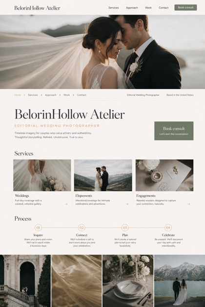 Weddings & Events website design for United States, showing a clear opening, service information, supporting content, and a focused inquiry action.