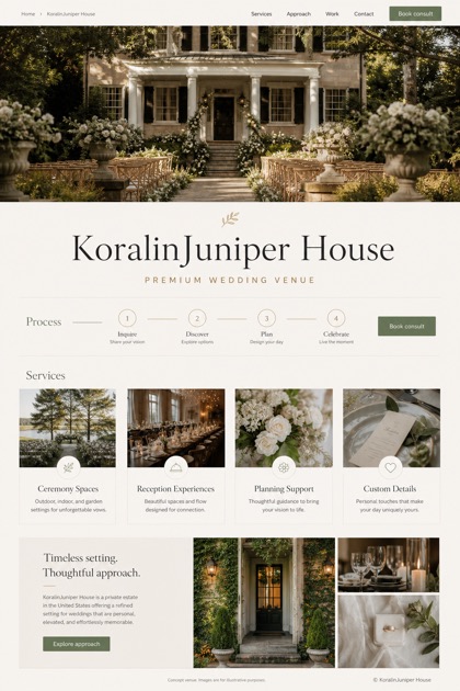 Weddings & Events website design for United States, showing a clear opening, service information, supporting content, and a focused inquiry action.