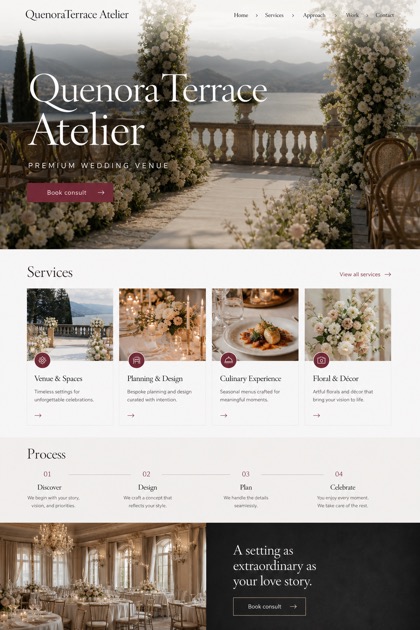 Weddings & Events website design for United States, showing a clear opening, service information, supporting content, and a focused inquiry action.
