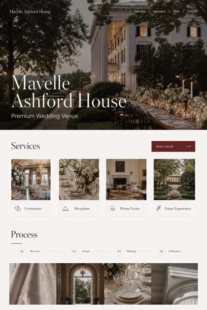 Weddings & Events website design for United States, showing a clear opening, service information, supporting content, and a focused inquiry action.