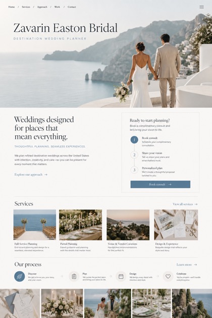 Weddings & Events website design for United States, showing a clear opening, service information, supporting content, and a focused inquiry action.