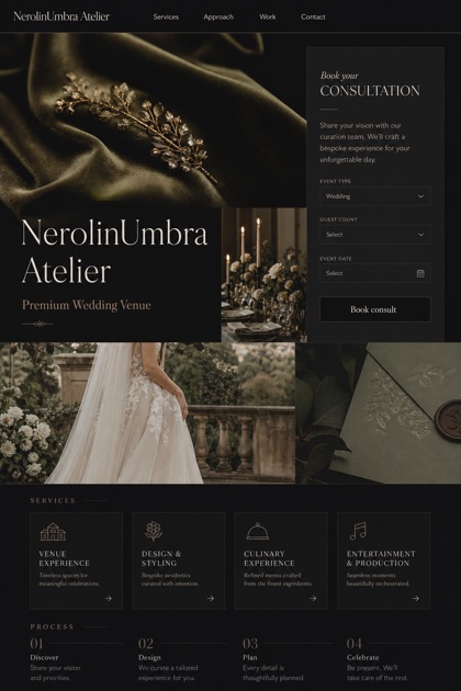 Weddings & Events website design for United States, showing a clear opening, service information, supporting content, and a focused inquiry action.
