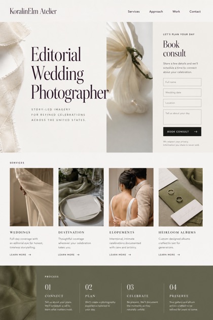 Weddings & Events website design for United States, showing a clear opening, service information, supporting content, and a focused inquiry action.
