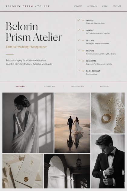 Weddings & Events website design for United States, showing a clear opening, service information, supporting content, and a focused inquiry action.