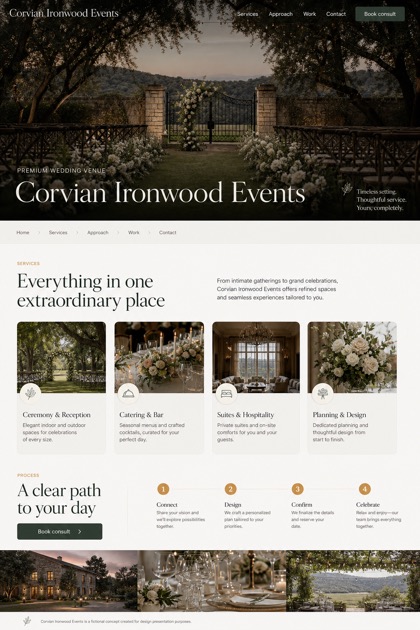 Weddings & Events website design for United States, showing a clear opening, service information, supporting content, and a focused inquiry action.