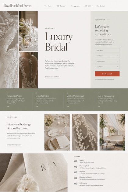 Weddings & Events website design for United States, showing a clear opening, service information, supporting content, and a focused inquiry action.