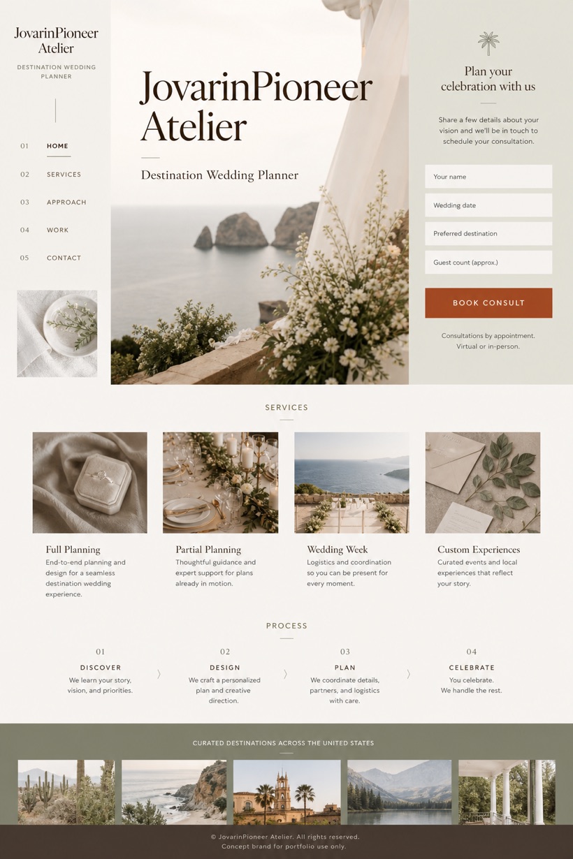 Weddings & Events website design for United States, showing a clear opening, service information, supporting content, and a focused inquiry action.