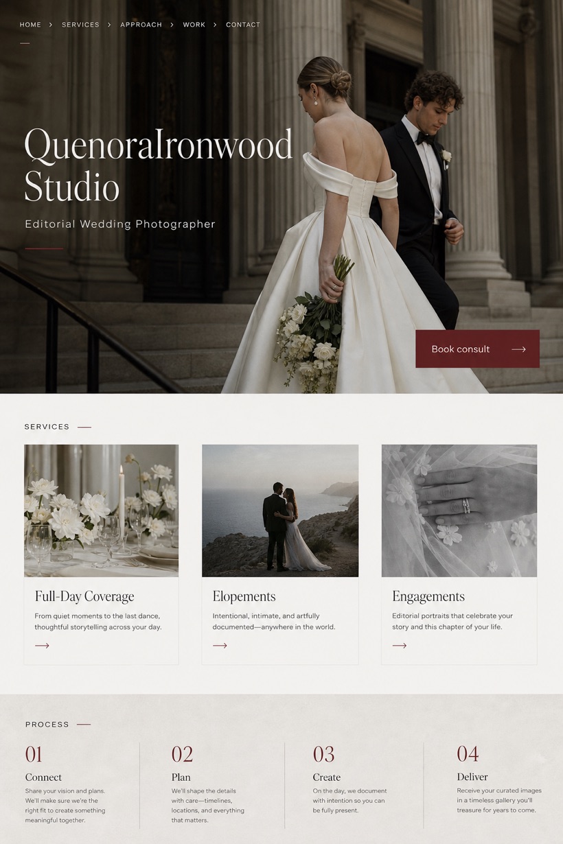Weddings & Events website design for United States, showing a clear opening, service information, supporting content, and a focused inquiry action.