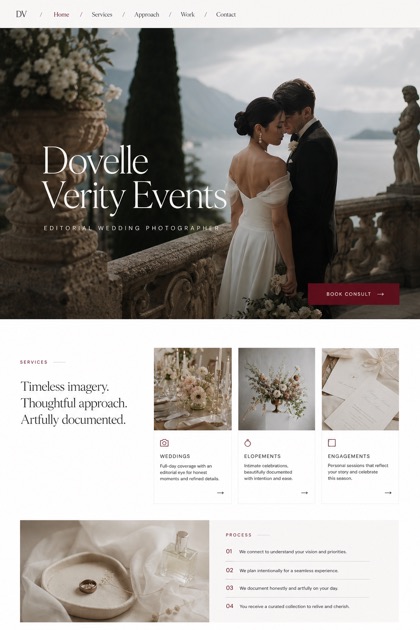 Weddings & Events website design for United States, showing a clear opening, service information, supporting content, and a focused inquiry action.