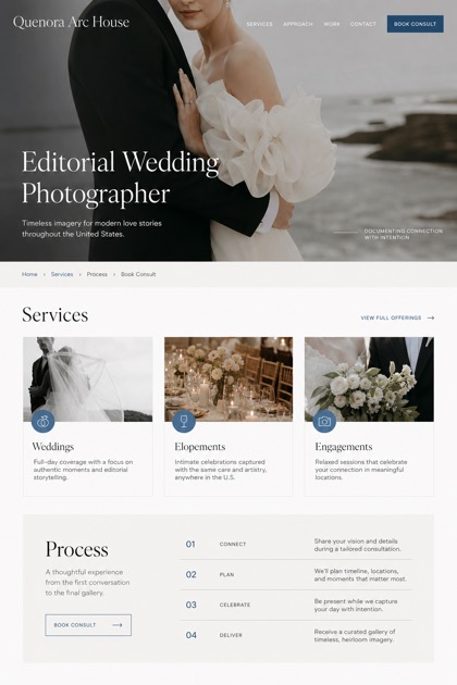 Weddings & Events website design for United States, showing a clear opening, service information, supporting content, and a focused inquiry action.