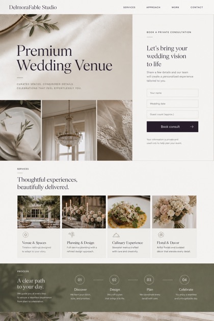 Weddings & Events website design for United States, showing a clear opening, service information, supporting content, and a focused inquiry action.