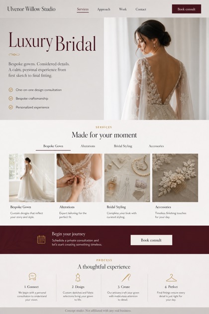 Weddings & Events website design for United States, showing a clear opening, service information, supporting content, and a focused inquiry action.