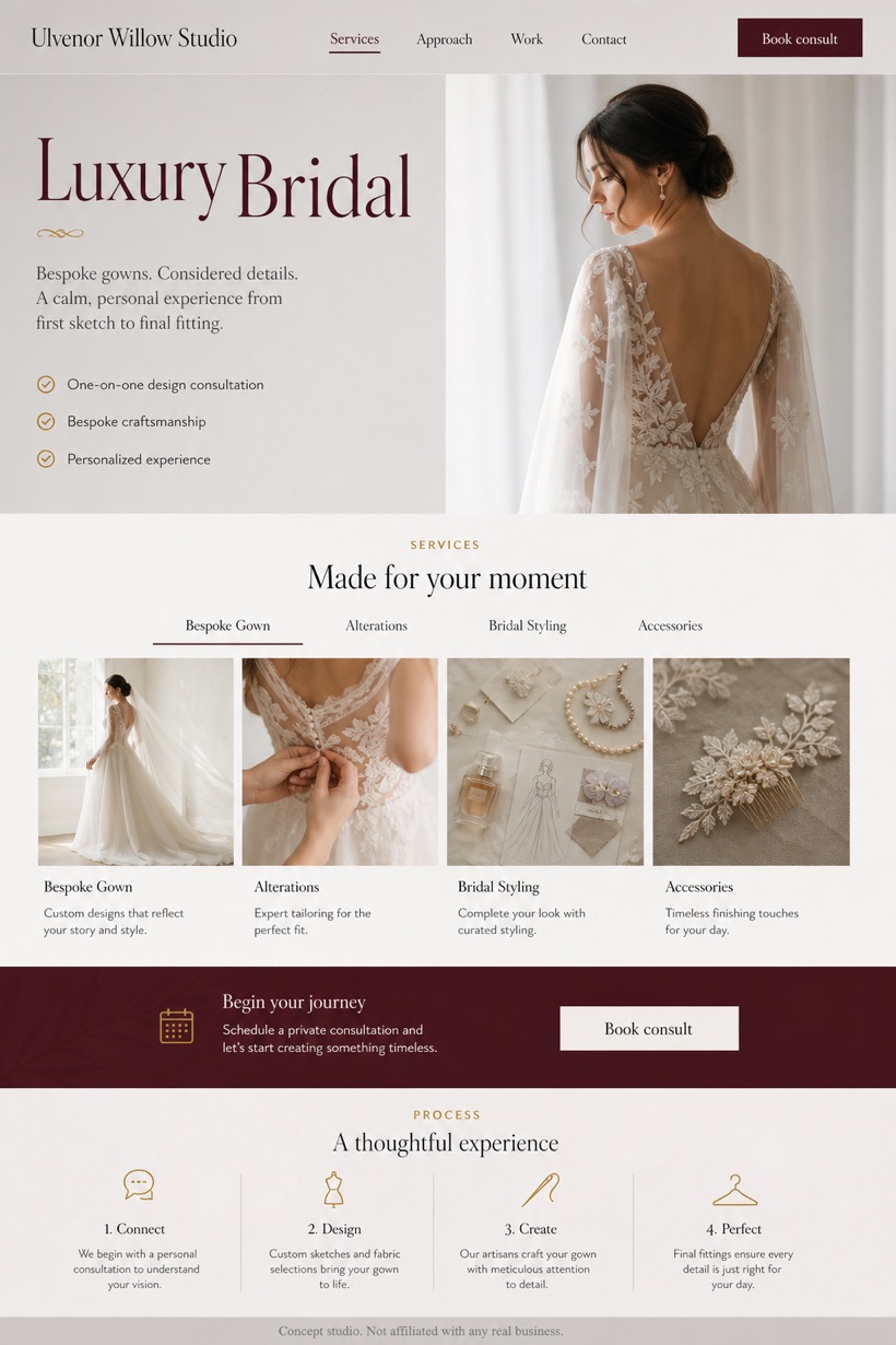 Weddings & Events website design for United States, showing a clear opening, service information, supporting content, and a focused inquiry action.