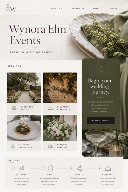 Weddings & Events website design for United States, showing a clear opening, service information, supporting content, and a focused inquiry action.