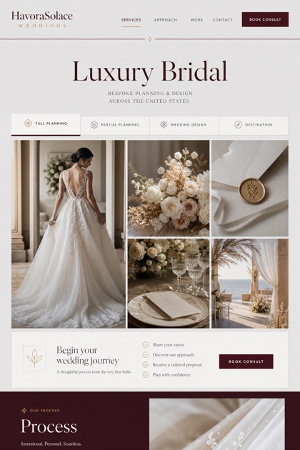 Weddings & Events website design for United States, showing a clear opening, service information, supporting content, and a focused inquiry action.