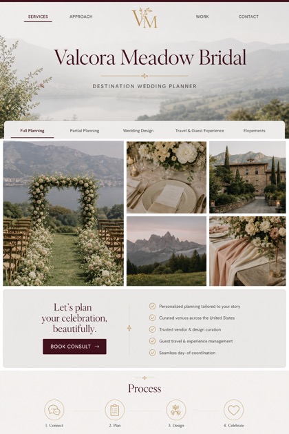Weddings & Events website design for United States, showing a clear opening, service information, supporting content, and a focused inquiry action.