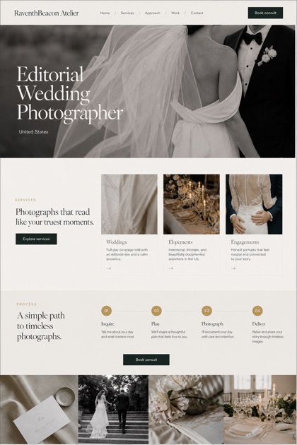 Weddings & Events website design for United States, showing a clear opening, service information, supporting content, and a focused inquiry action.
