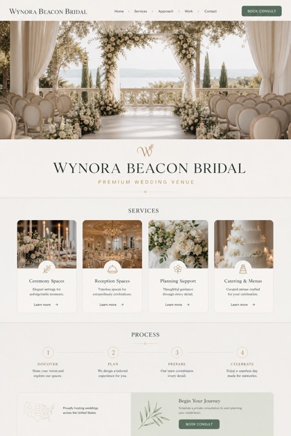 Weddings & Events website design for United States, showing a clear opening, service information, supporting content, and a focused inquiry action.