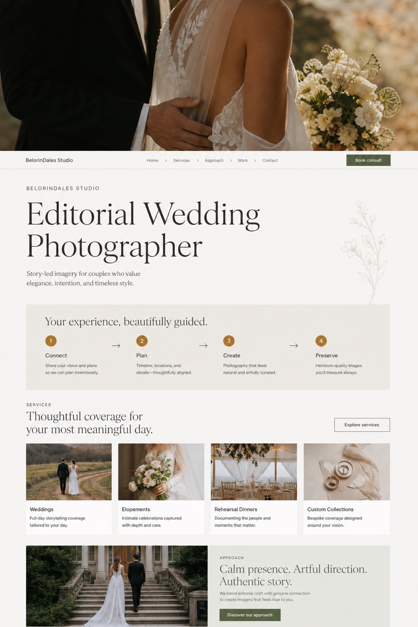 Weddings & Events website design for United States, showing a clear opening, service information, supporting content, and a focused inquiry action.