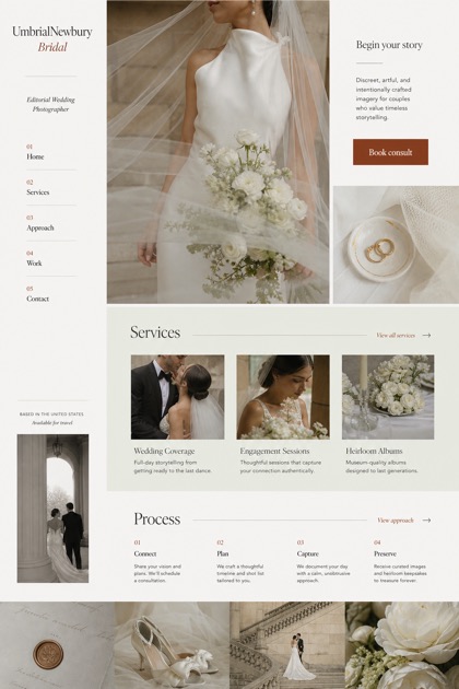 Weddings & Events website design for United States, showing a clear opening, service information, supporting content, and a focused inquiry action.