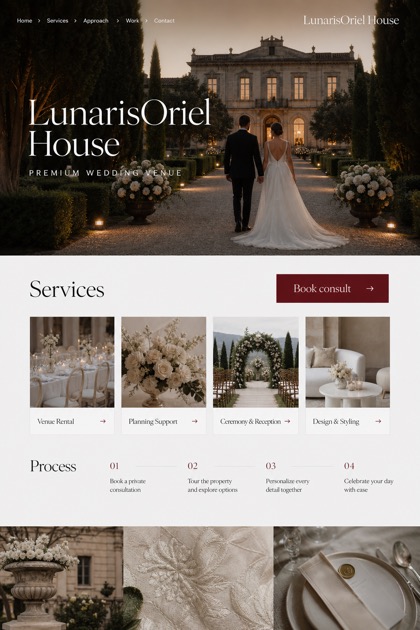 Weddings & Events website design for United States, showing a clear opening, service information, supporting content, and a focused inquiry action.