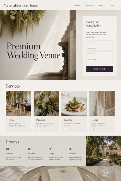 Weddings & Events website design for United States, showing a clear opening, service information, supporting content, and a focused inquiry action.