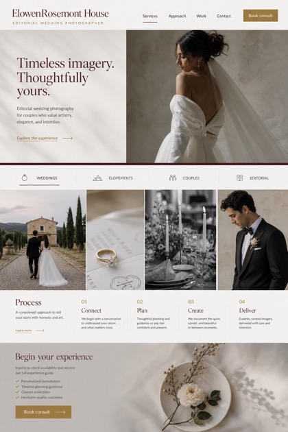 Weddings & Events website design for United States, showing a clear opening, service information, supporting content, and a focused inquiry action.