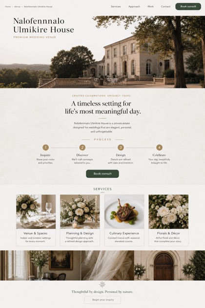 Weddings & Events website design for United States, showing a clear opening, service information, supporting content, and a focused inquiry action.