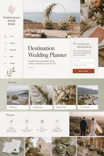 Weddings & Events website design for United States, showing a clear opening, service information, supporting content, and a focused inquiry action.