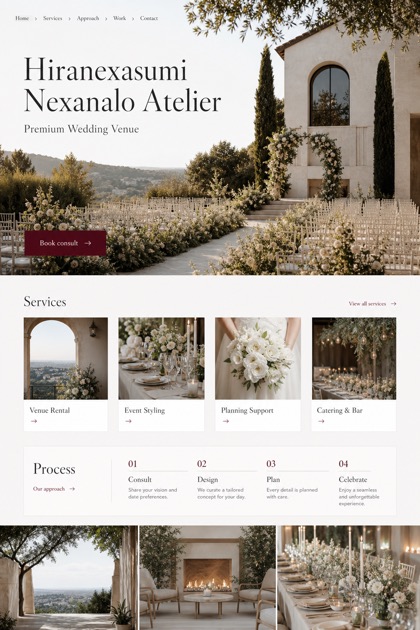 Weddings & Events website design for United States, showing a clear opening, service information, supporting content, and a focused inquiry action.
