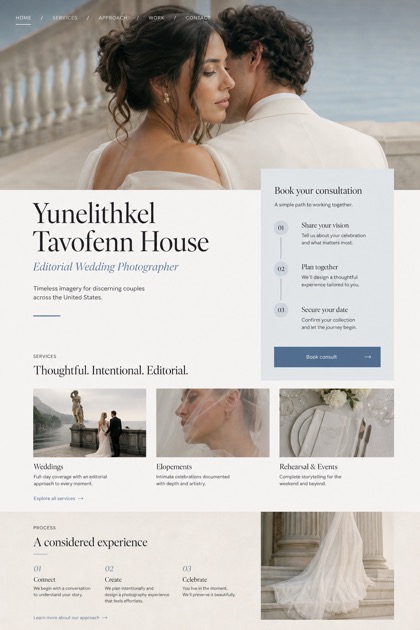 Weddings & Events website design for United States, showing a clear opening, service information, supporting content, and a focused inquiry action.