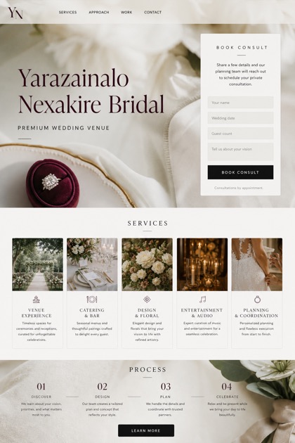 Weddings & Events website design for United States, showing a clear opening, service information, supporting content, and a focused inquiry action.
