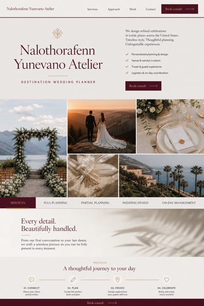 Weddings & Events website design for United States, showing a clear opening, service information, supporting content, and a focused inquiry action.