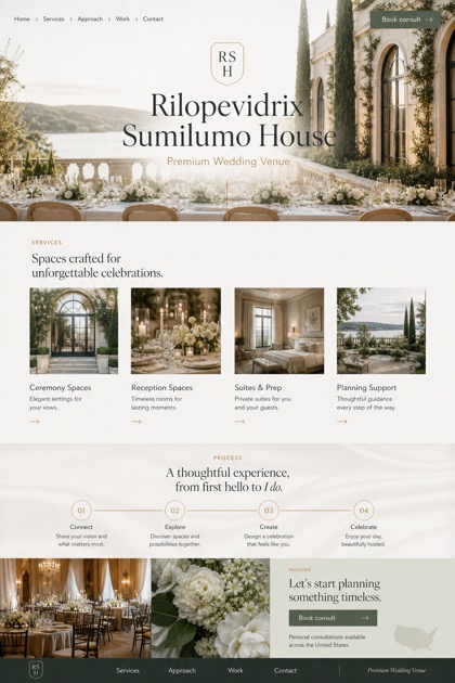 Weddings & Events website design for United States, showing a clear opening, service information, supporting content, and a focused inquiry action.