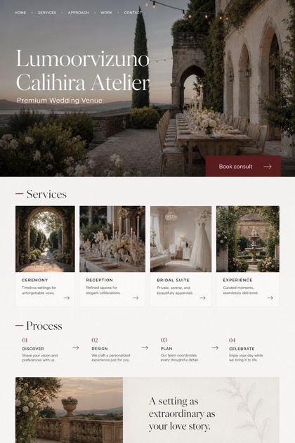 Weddings & Events website design for United States, showing a clear opening, service information, supporting content, and a focused inquiry action.
